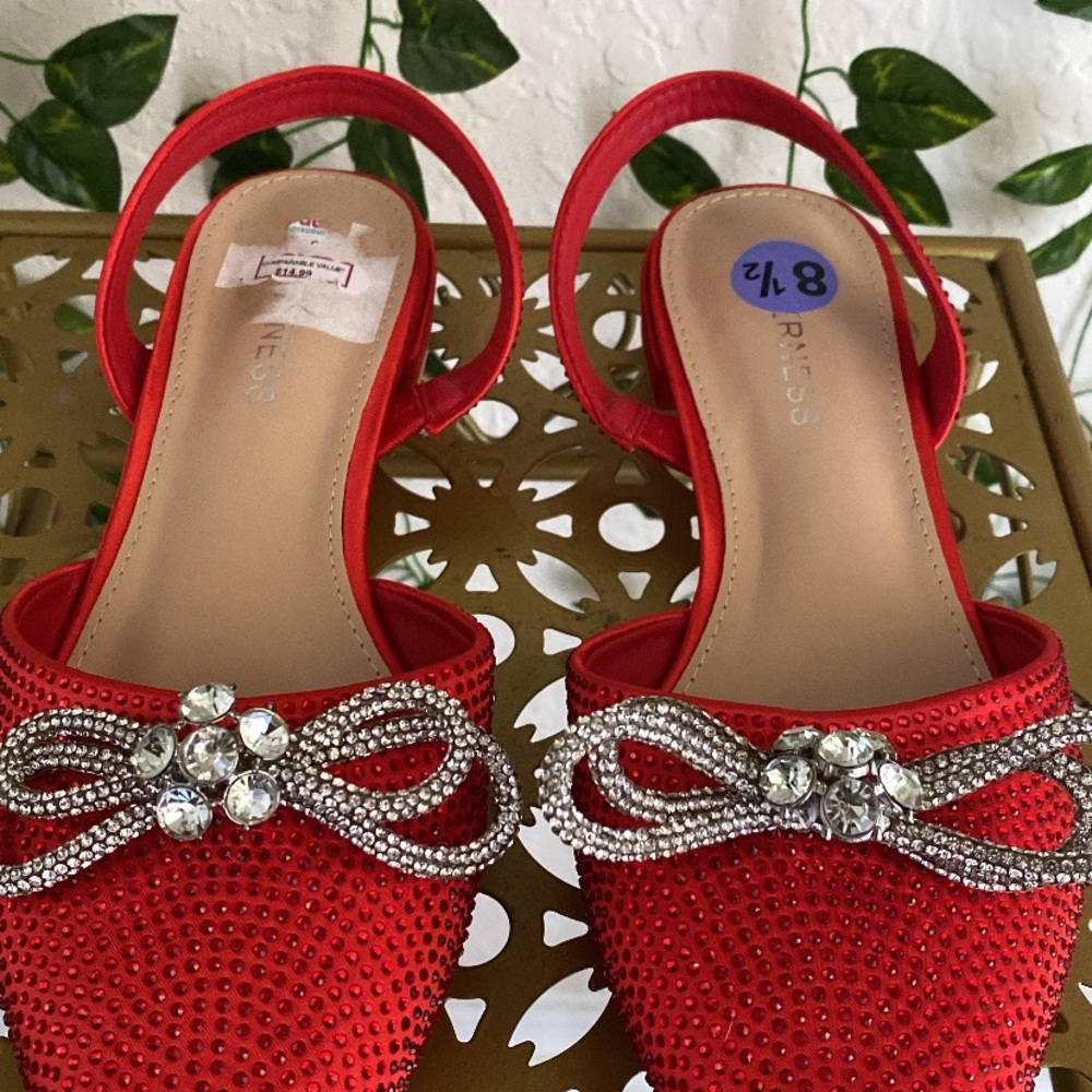 Guess Red Rhinestone Flats with Slingback - Picture 2 of 3